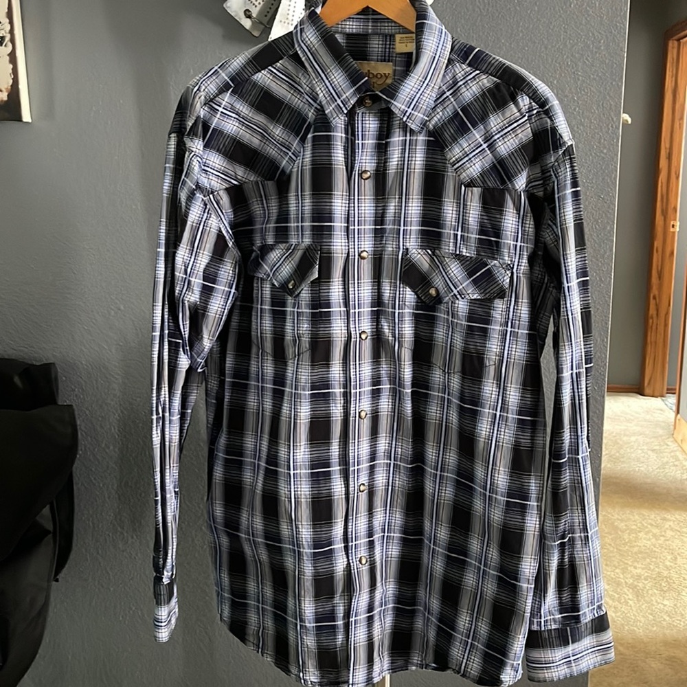 Blue Plaid and White Cowboy Legend Pearl Snap